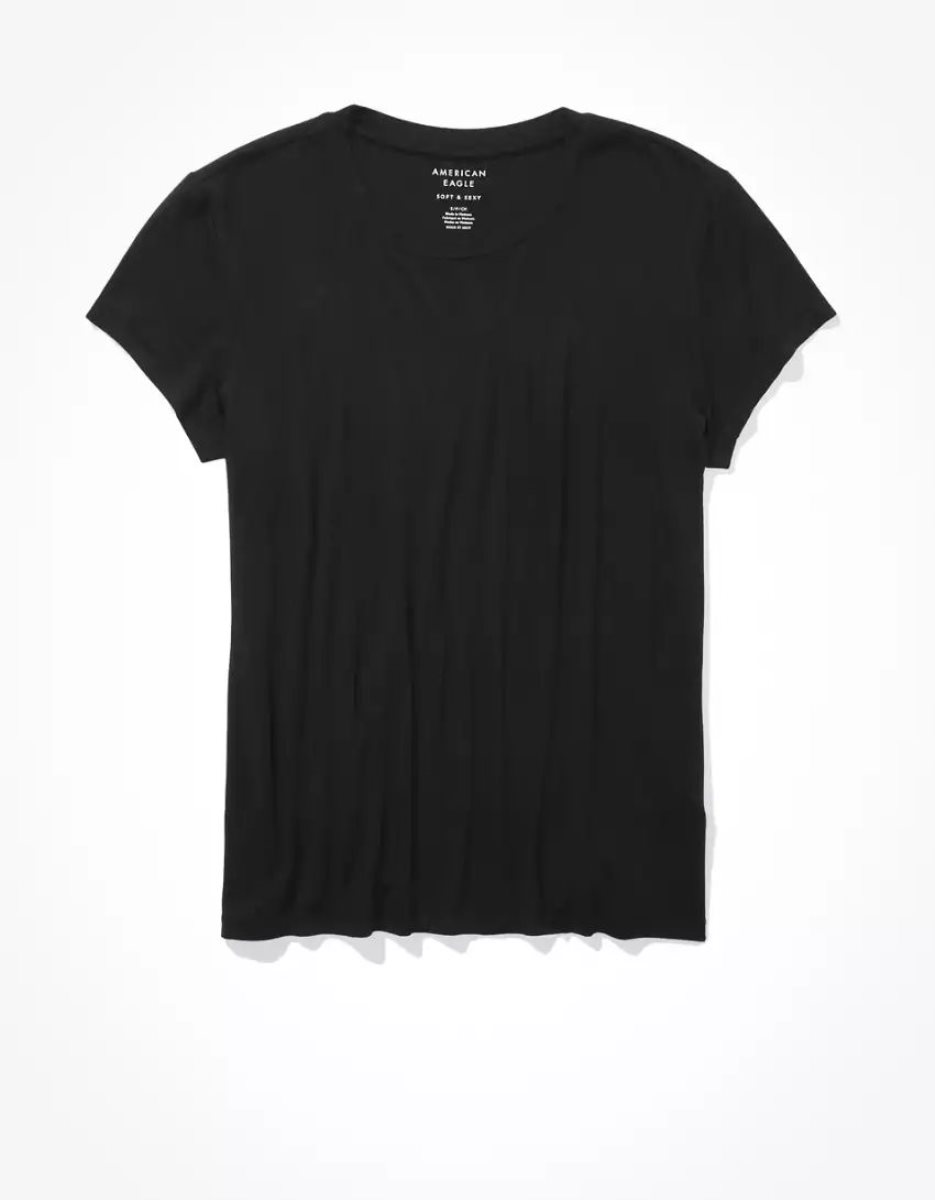 T Shirts American Eagle AE Soft & Sexy Crew Neck Tee Noir Femme | PGT-05782019